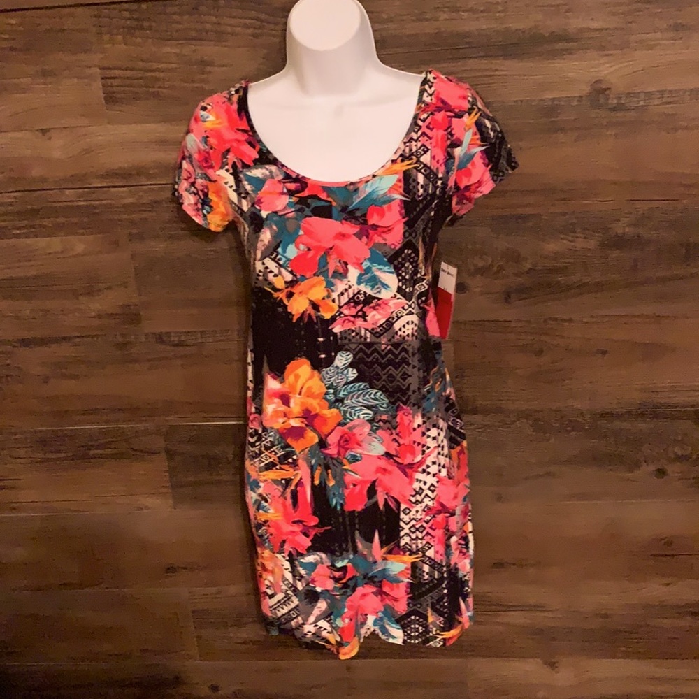 Hot kiss polyester spandex floral multicolored dress